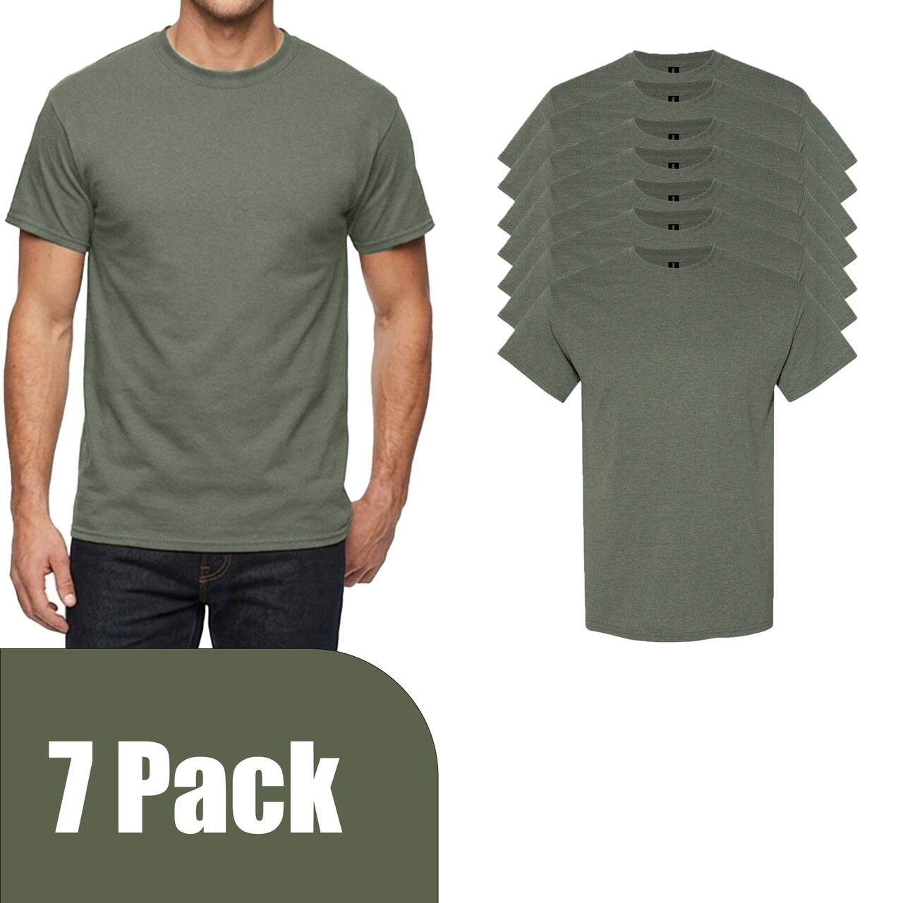 Gildan Men's Heavy Cotton T-Shirts for Crafting, Heather Military Green DIY Project Bundle